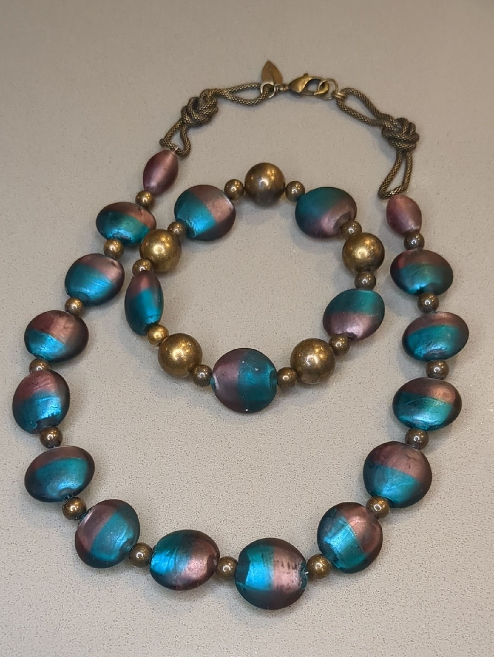 Coldwater Creek 90s Boho Glass Bead Necklace and Bracelet Set Teal Plum - Picture 12 of 13